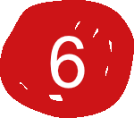 Nummer 6 in einem roten Kreis